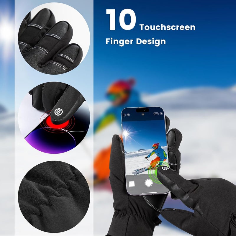 Pleneal Winter Ski Gloves Women Men, Windproof Waterproof Gloves with Warm Touchscreen Thermal Lining Anti-Slip for Work Cycling Motorcycle Snowboarding - Image 2